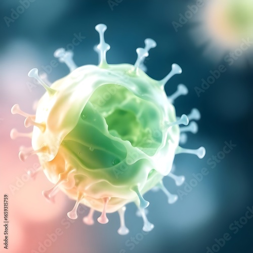 Biotech Majesty: 8K Cinematic Macro of a Glowing CAR-T Cell with Crystalline Receptors & Pulsing Green Energy in a Volumetric Void