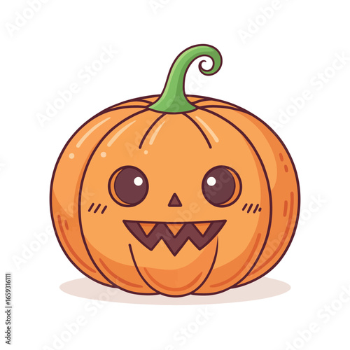 Cute pumpkin with carved scary face, flat vector design




