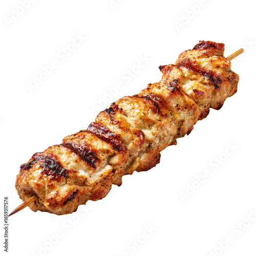Delicious grilled chicken skewers isolated on transparent background