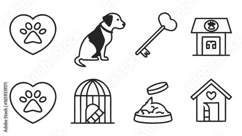 Veterinary Care Icons Set – Dog, Medicine, Syringe, Pills, First Aid, Pet Health, Medical Tools, Paw Print, Vaccination, Vet Clinic, Pet Treatment, Healthcare Symbols.