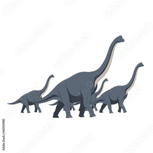 Group of Long Necked Sauropod Dinosaurs in Pixel Art Style Paleontological Animals Digital Rendering