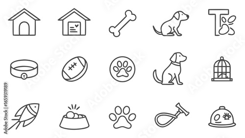 Veterinary Care Icons Set – Dog, Medicine, Syringe, Pills, First Aid, Pet Health, Medical Tools, Paw Print, Vaccination, Vet Clinic, Pet Treatment, Healthcare Symbols.