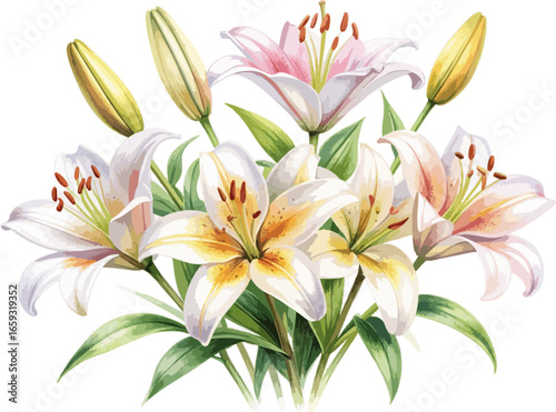 Lilies Colored Pencil Drawing, vector print design