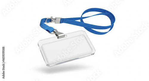 Floating Corporate Name Tag Badge Mockup with White Lanyard on Bright Background
