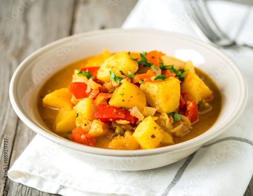 Hearty potato stew in a bowl