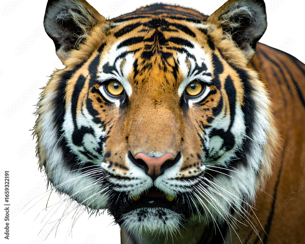 Naklejka premium Artistic Stylized Tiger Portrait with Soft Brush Texture, PNG Illustration