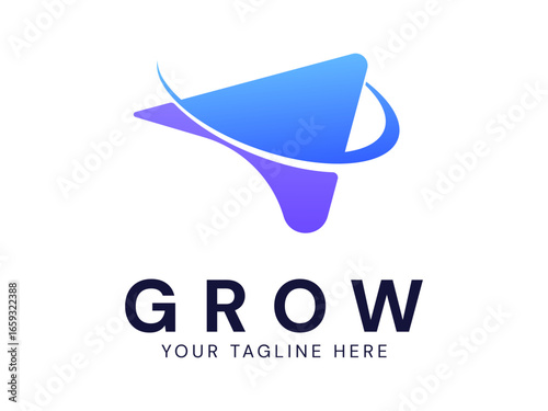 Modern grow Business with overlapping curved shape in growth triangle arrow logo vector design concept. Growth logotype symbol for digital finance, ui, technology, investment, business, web, financial