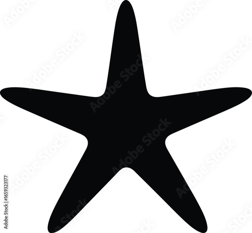 Solid black silhouette of a starfish, a marine invertebrate with five arms.