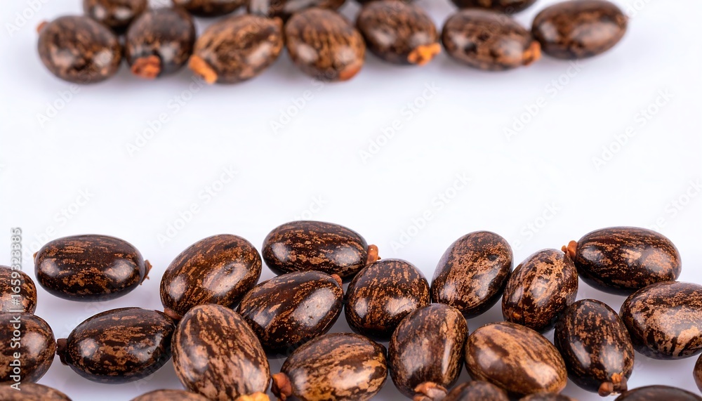 Dark brown seeds on white background Dark brown seeds on white background