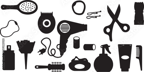 Hair dryer silhouette vector, barber tool icon, hair styling silhouette, beauty salon equipment vector, hairdryer illustration design, barber shop tool silhouette, electric dryer icon, hairstyle tool 