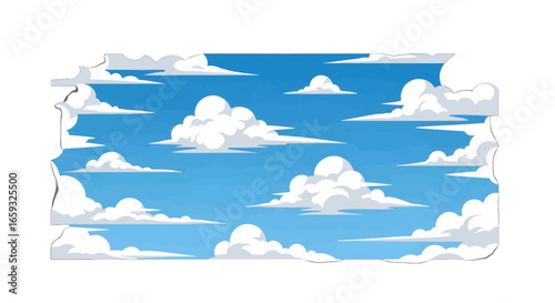 Pixelated Blue Sky with Fluffy White Clouds Weather Background Pattern