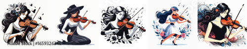 VECTOR IMAGE OF WOMAN PLAYING VIOLIN ON WHITE BACKGROUND