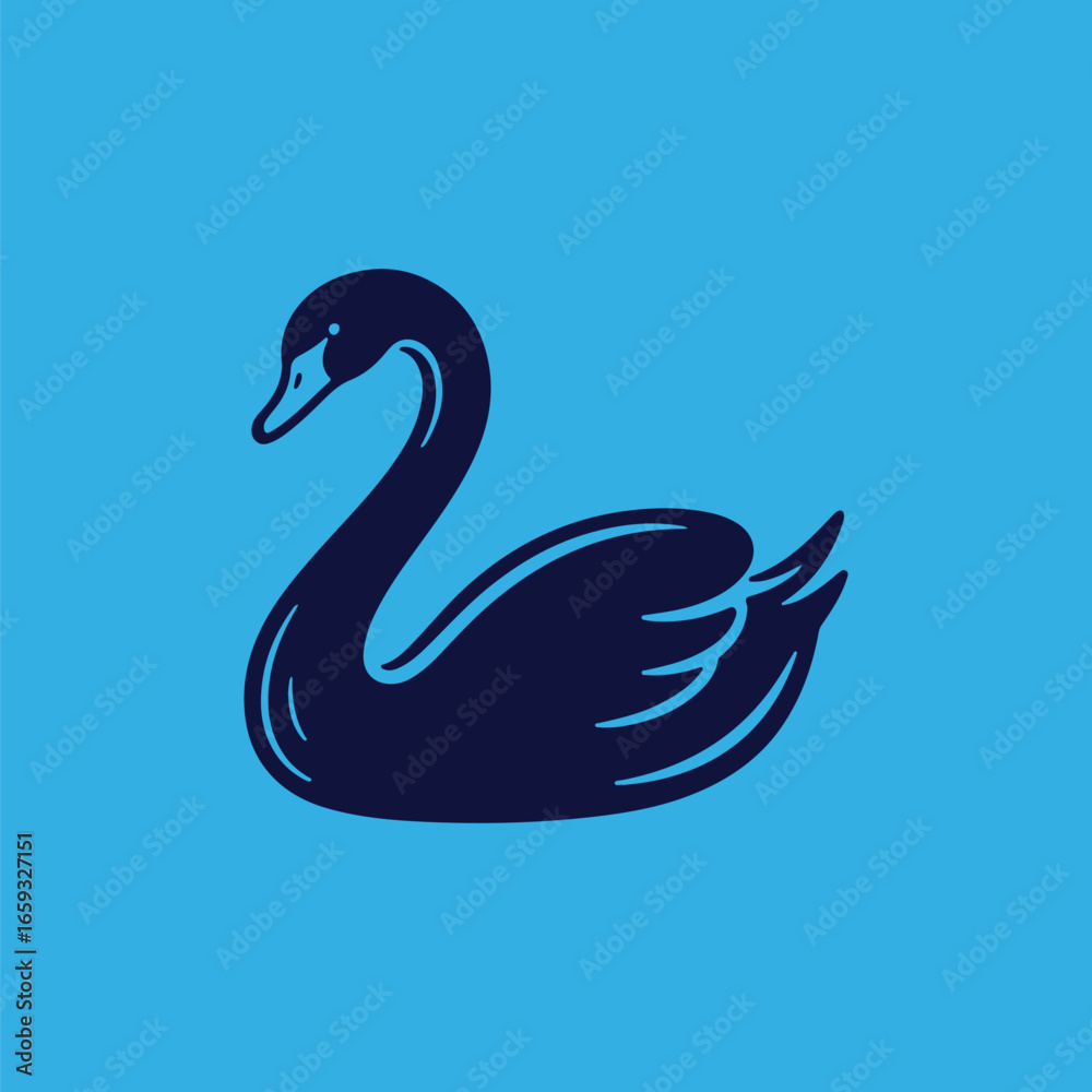 Fototapeta premium Elegant Black Swan Cartoon Vector Illustration