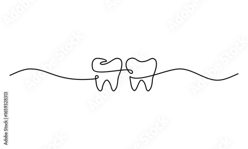 Continuous single drawing of tooth dental line art vector illustration