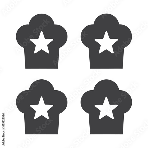 Four Chef Hats with Stars on White Background Icon Set