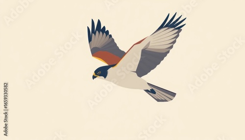 Stylized peregrine falcon soars against a serene background illustration