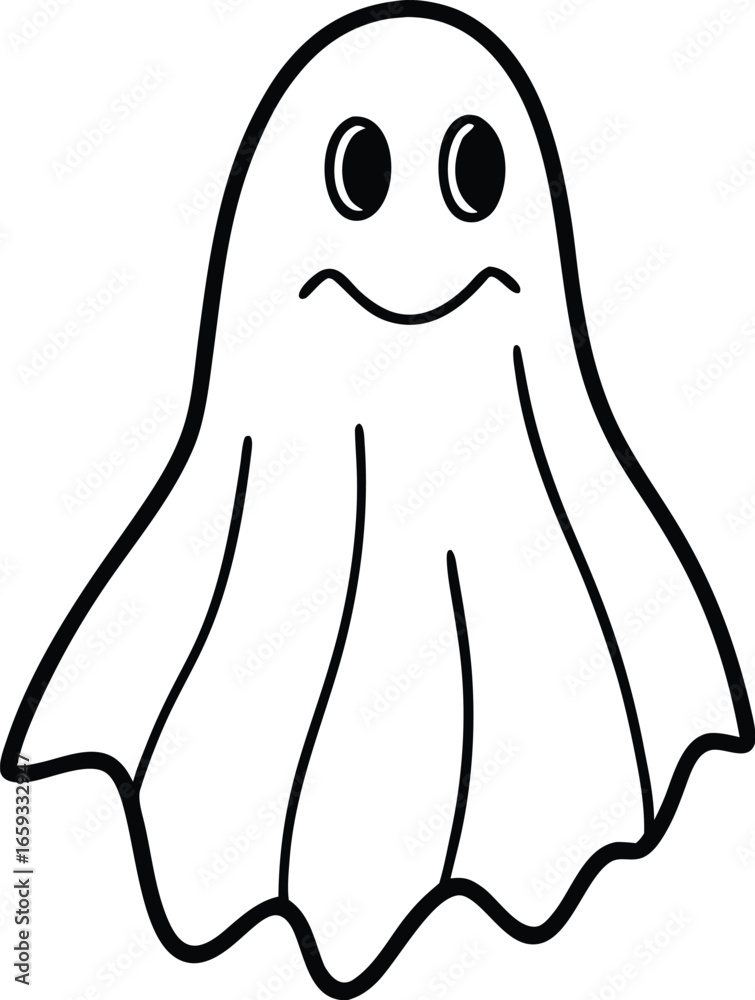 Obraz premium Strange and Simple Ghost Art Black and White Minimal Sketch Line Illustration