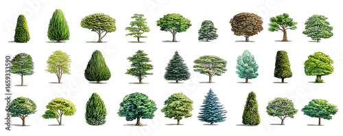Variety of Trees in Different Shapes and Shades