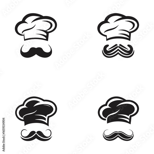 Black Chef Hat And Mustache Icon Isolated On White Background