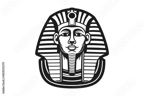 Egyptian Pharaoh Face with Nemes Headdress on White Background