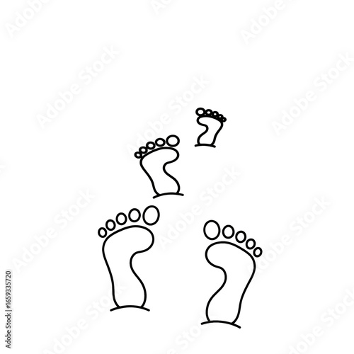 Footprints on White Background Illustrating Walking Steps with Black Outlines Art