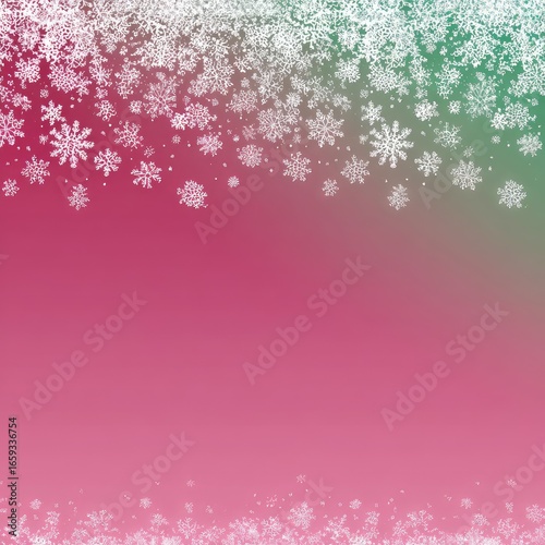 Falling snowflakes on a pink-green gradient background