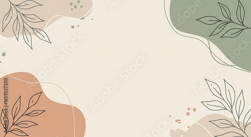 Abstract Background with Botanical Elements and Soft Organic Shapes in Earthy Tones