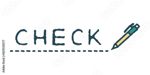 チェックという文字とアンダーラインを引くボールペンのバナーイラスト