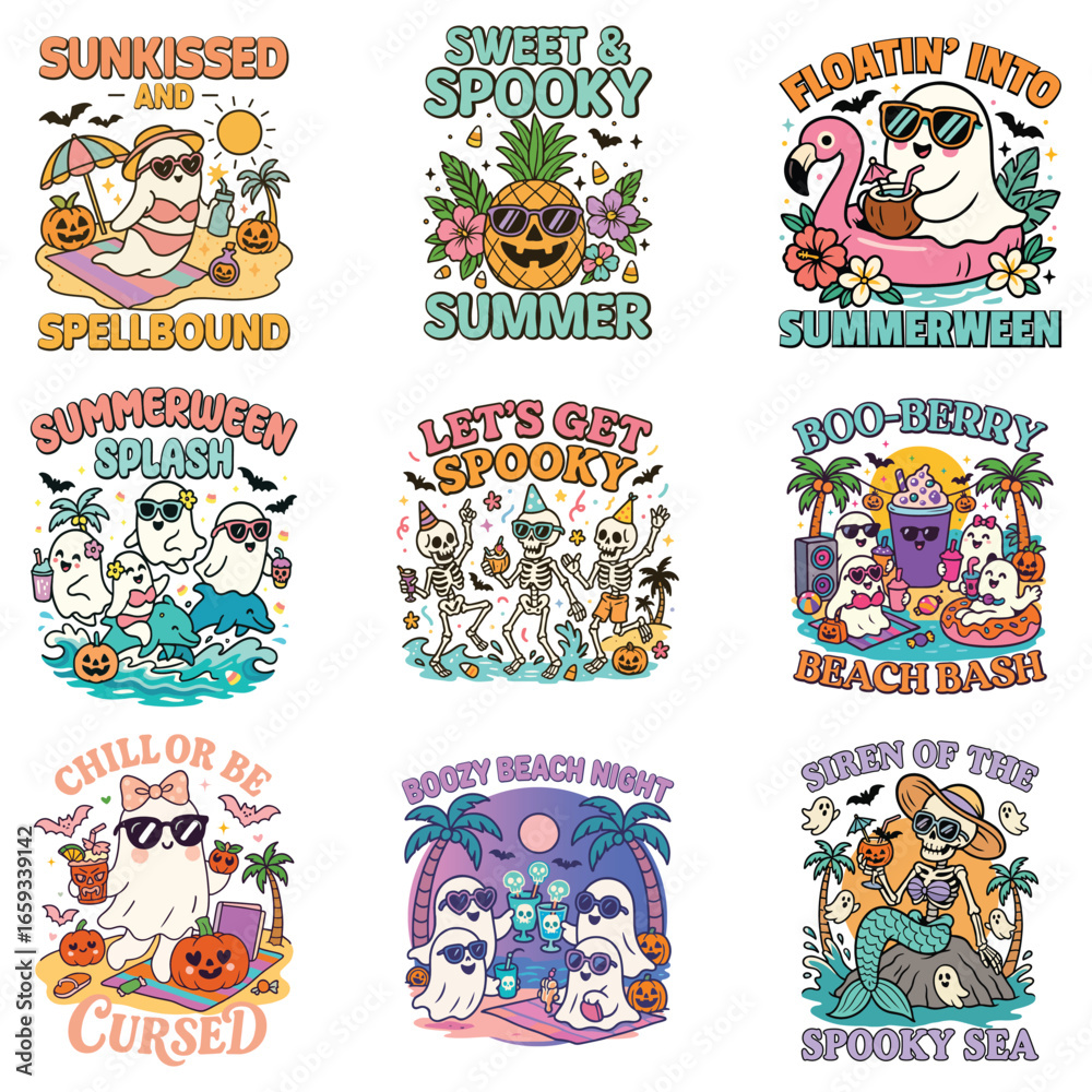 Obraz premium bundle of Haunted Tropical T-shirt Vector, Retro Gothic Halloween ClipArt, Summerween Sublimation, Ghost Halloween Beach Shirt, Spooky Halloween Summer Quote Shirt
