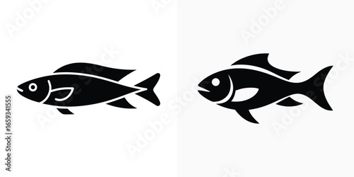 Two Fish Silhouettes Vector, Minimalist Water Animals on Transparent Background
