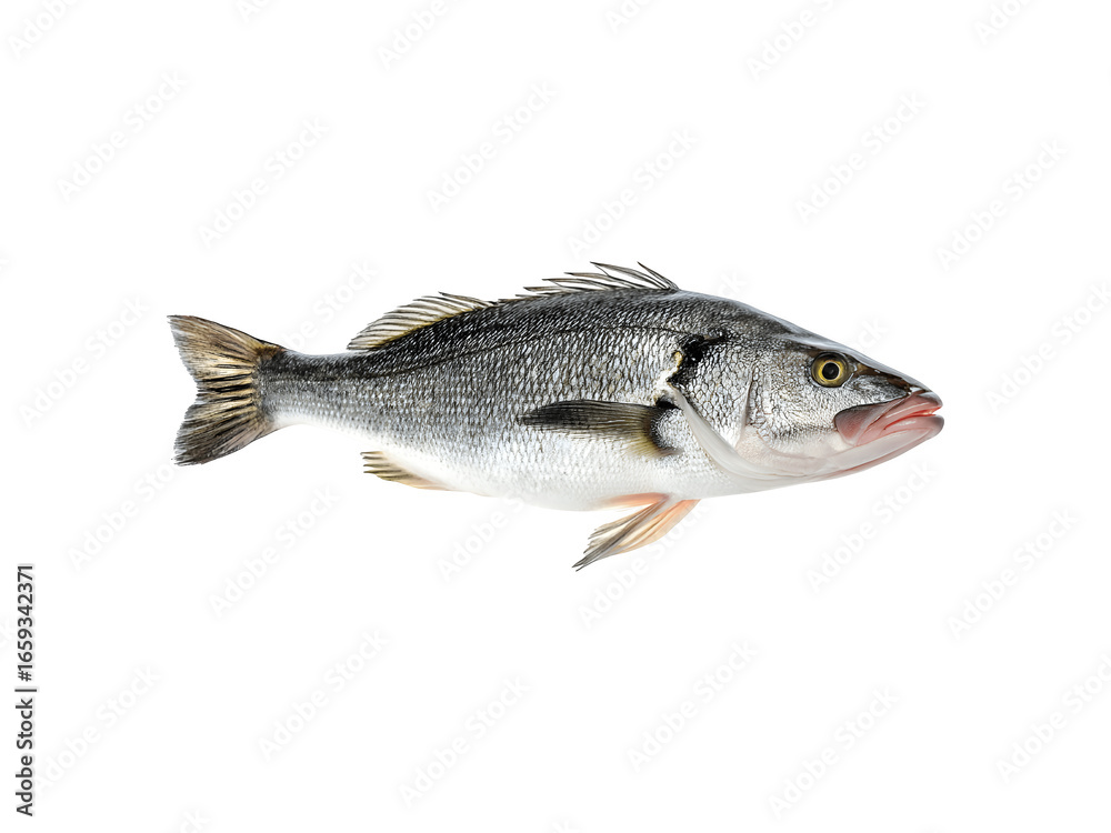 Naklejka premium Fresh whole raw sea bass fish