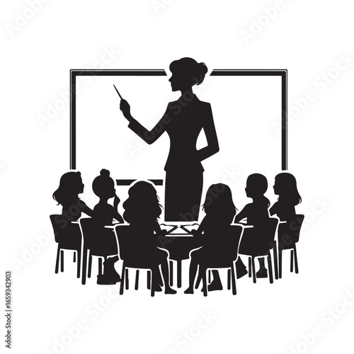 teachers in class vector silhouette clip art logo design illustration. teacher's day icon collections.