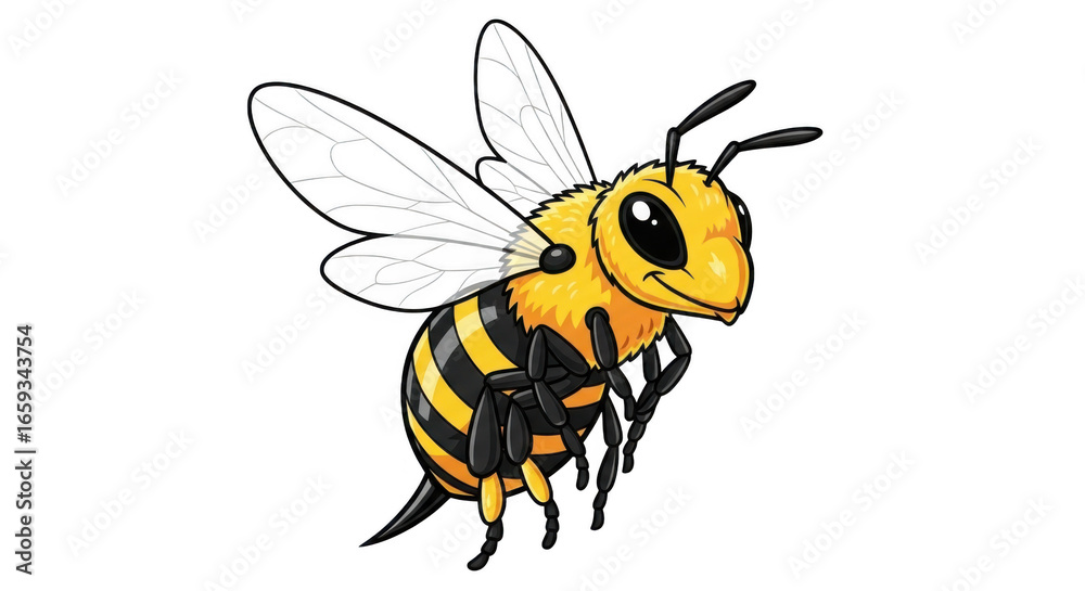 Cute cartoon bee with big eyes flying isolated on transparent background Cute cartoon bee with big eyes flying isolated on transparent background