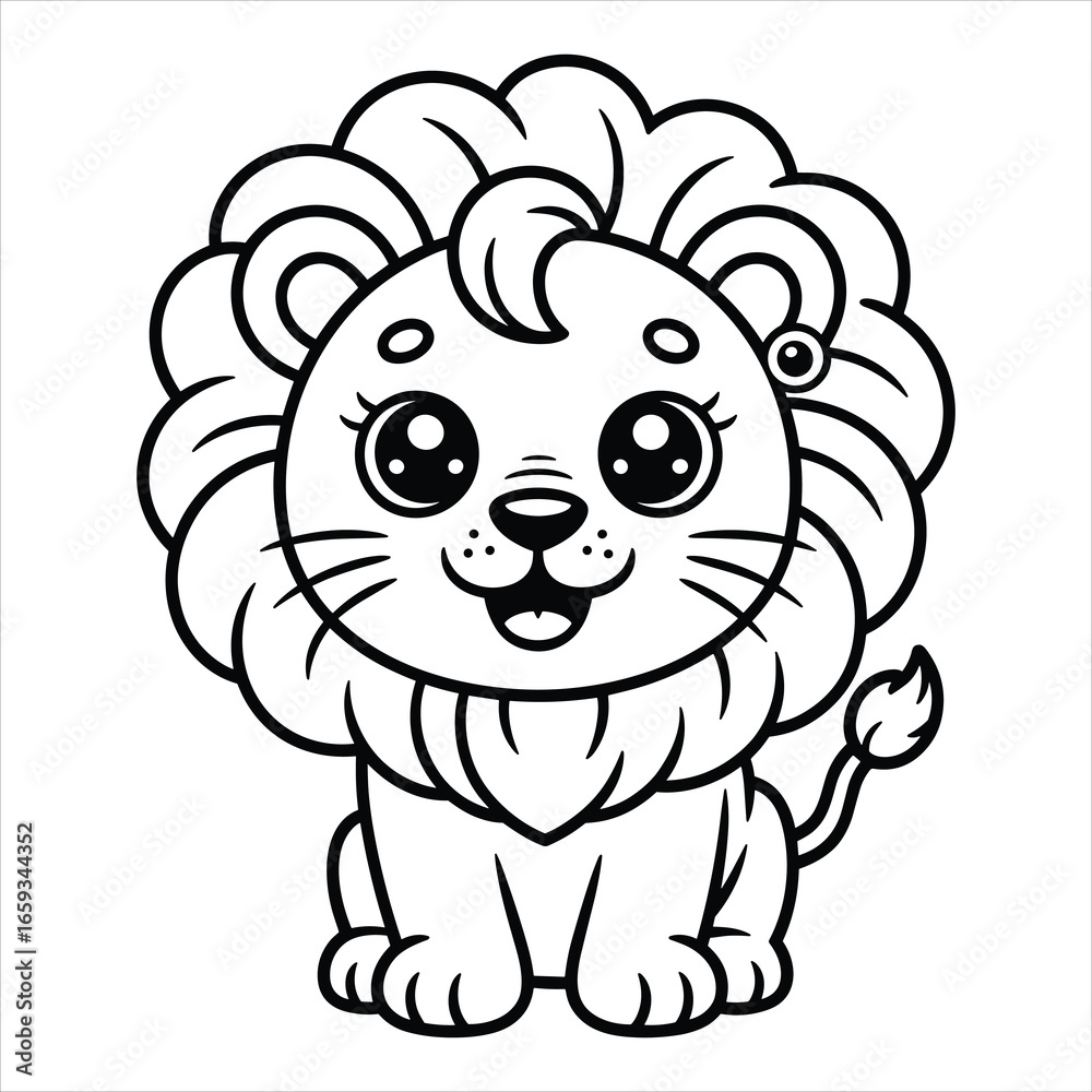 Fototapeta premium Cute Baby Lion Coloring Page Vector Illustration