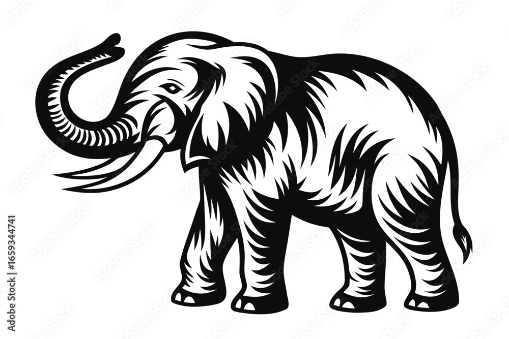 Fototapeta premium Cartoon Elephant Character Wearing Glasses Posing in Black and White Design