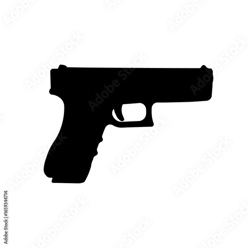 A large gun symbol in the center. Isolated black symbol. Illustration on transparent background