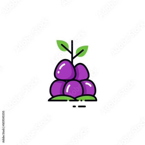 Purple Grapes Icon Fresh Fruit Illustration Design