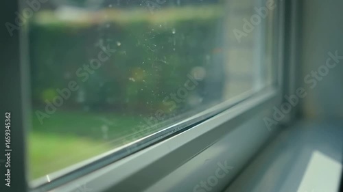 Window View A CloseUp of a Window Frame with Greenery Outside