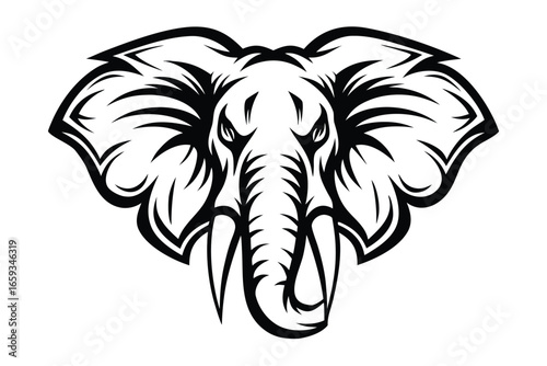 Cute Cartoon Elephant, Black and White Silhouette, Funny Animal