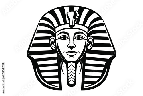 Black and White of Egyptian Pharaoh Mask with White Background