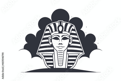 Egyptian Pharaoh Tutankhamun Mask with Nemes Headdress on White Background