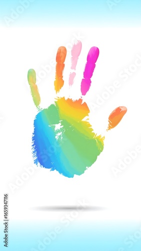 Colorful handprint graphic on white background