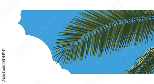 Lush Green Palm Tree Leaves Against a Bright Blue Sky in Tropical Paradise
