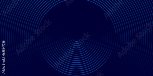 Abstract blue background with glowing circle lines. Geometric line art design. Modern glossy blue rounded diagonal lines pattern.