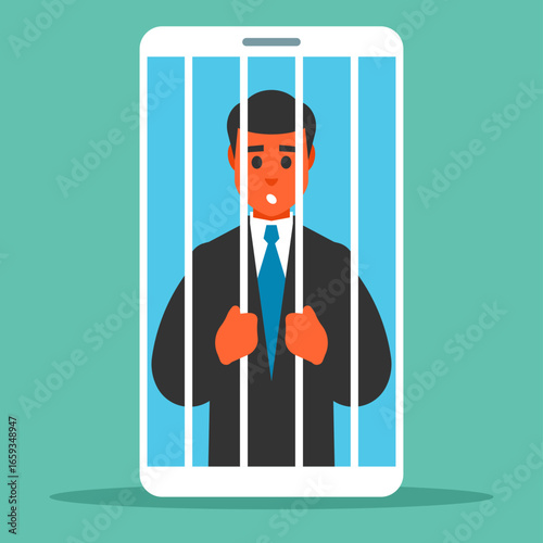 Businessman Trapped on Smartphone Vector Illustration