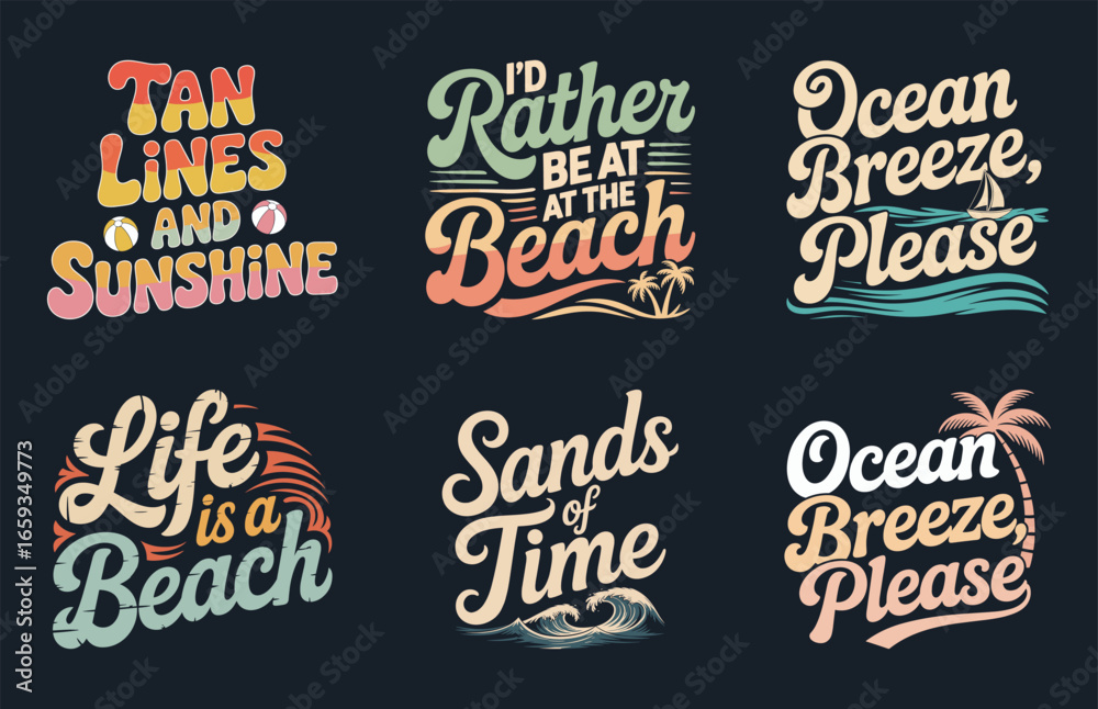 Fototapeta premium Summer T-Shirt Design Vector Bundle, Summer Beach Clipart Set