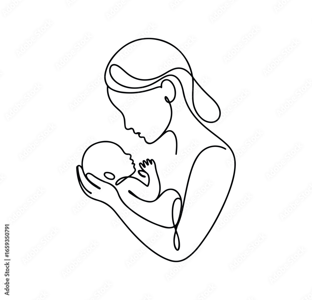Fototapeta premium Pregnant Woman with Visible Baby – Symbolic One Line Art of Motherhood