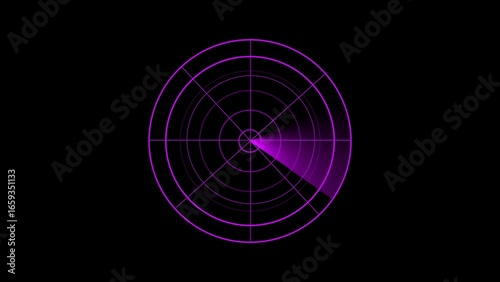 Foto Purple Radar Screen Silhouette on Black Background with Scanning Sweep sonar