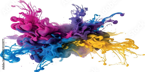 Colorful ink splash explosion isolated white abstract backdrop 