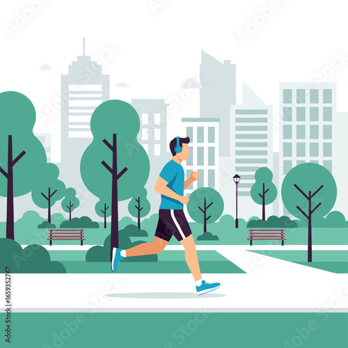 man exercising yoga and stretching outdoors in city park for fitness and wellness